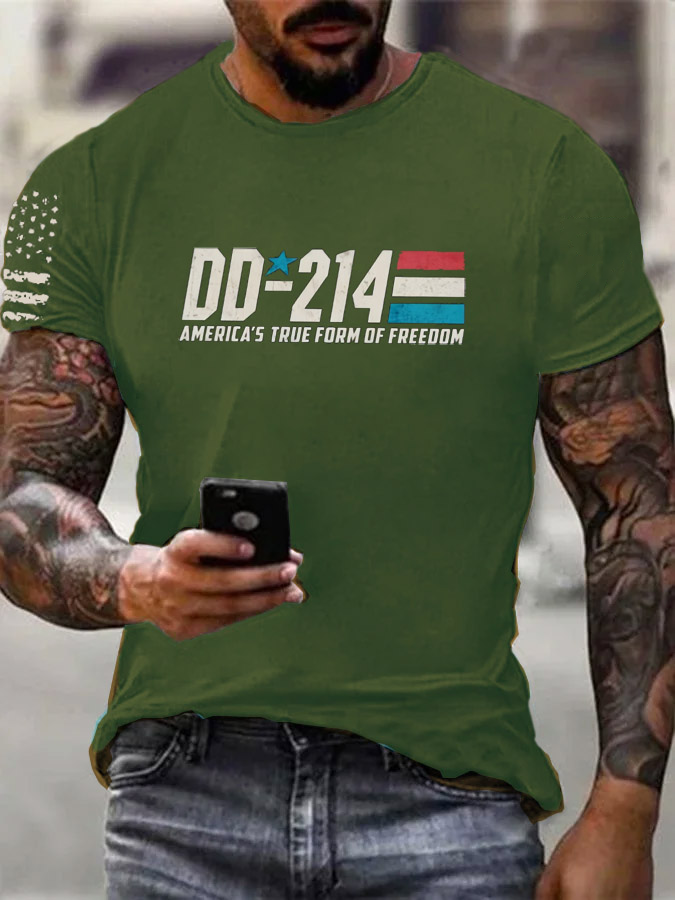 Men'S DD-214 America's Ture From Of Freedom Pattern Print Cotton T-Shirt