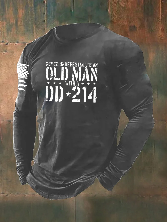 Men's Never Underestimate An Old Man With A DD-214 Pattern Long Sleeve T-Shirt