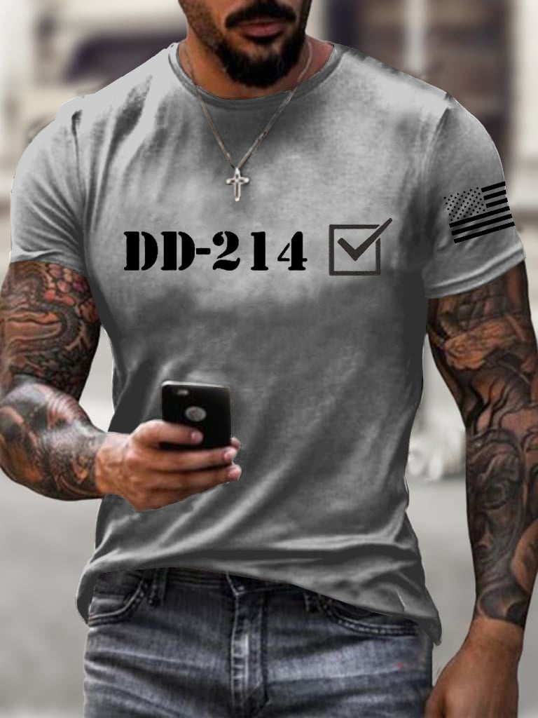 Men's retro DD-214 retired military pure cotton printed T-shirt