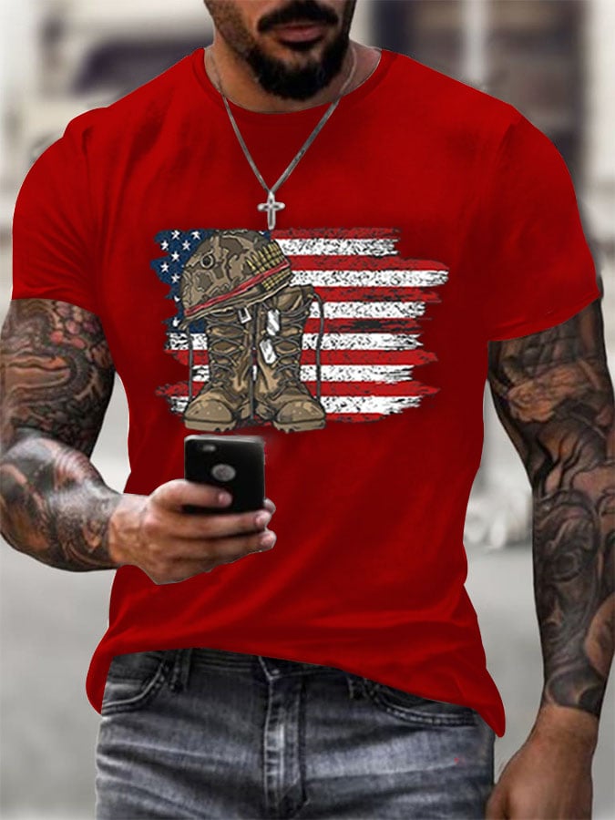 Men's Veteran's Flag Print Short Sleeve T-shirt