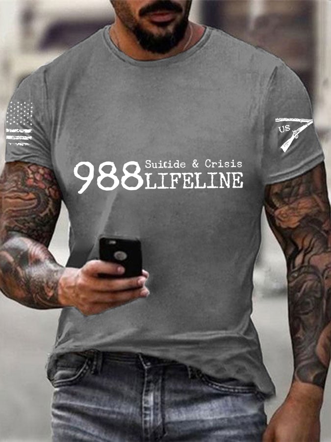 Men's Veteran 988 Suicide & Crisis Lifeline Print Casual T-Shirt
