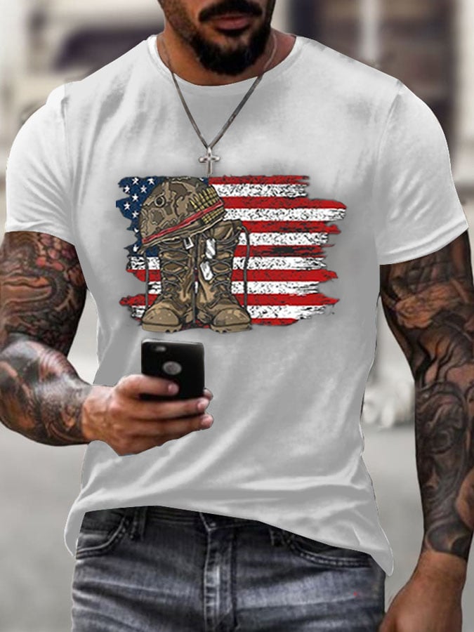 Men's Veteran's Flag Print Short Sleeve T-shirt