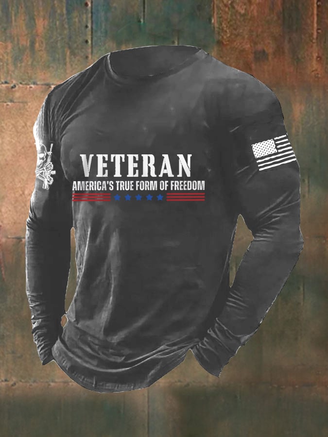 Men's DD-214 Veteran America's True Form Of Freedom American Flag Long Sleeve T-Shirt