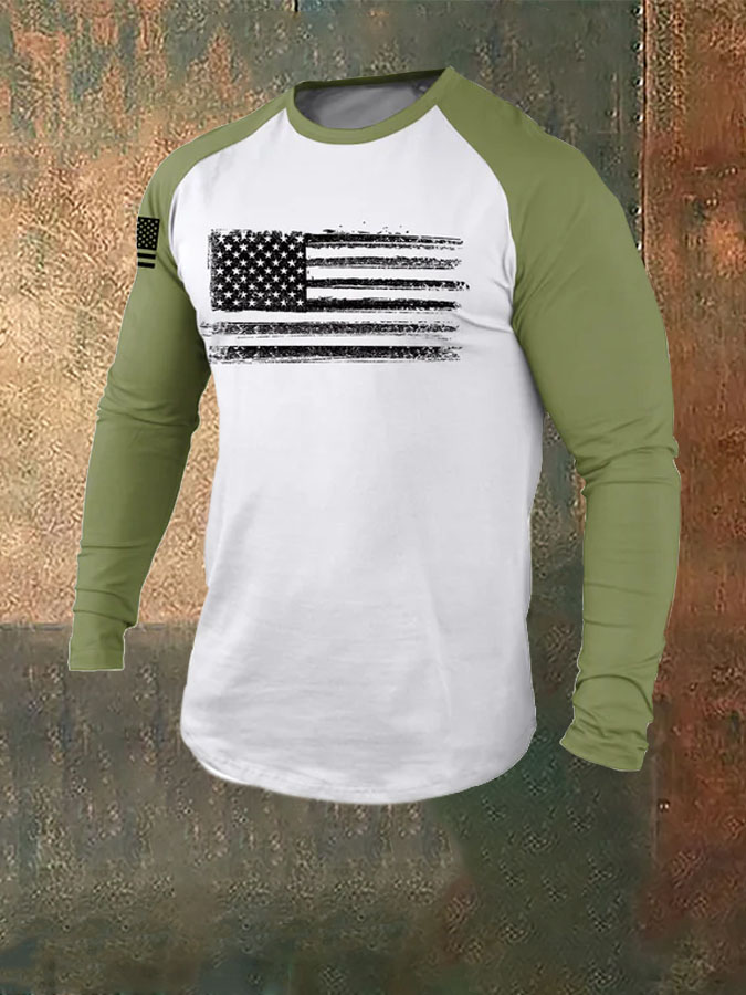 American Flag 100% Cotton Raglan Graphic Long Sleeve T-Shirt