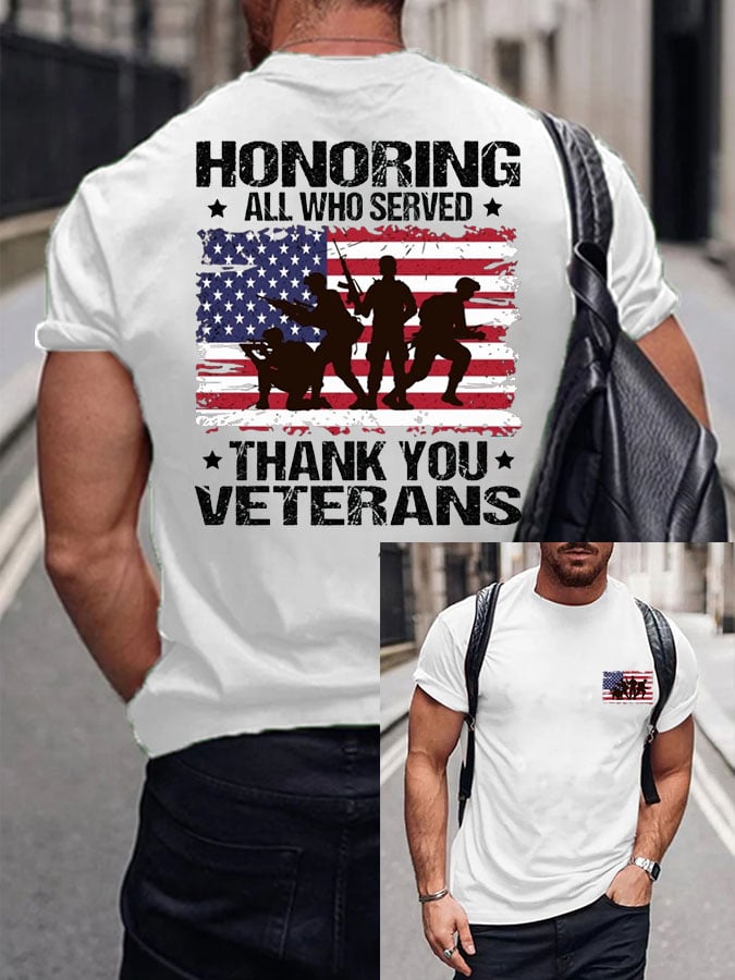 Men's Honoring All Who Served Thank You Veterans Print Short Sleeve T-shirt