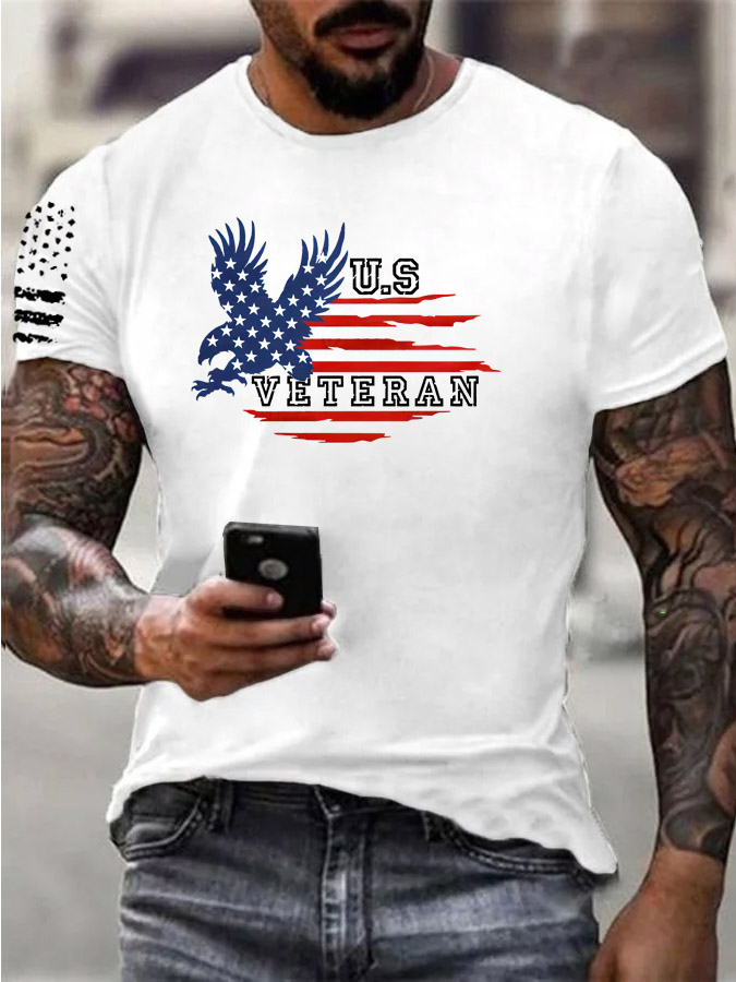 Men'S U.S Veteran Pattern Print Cotton T-Shirt