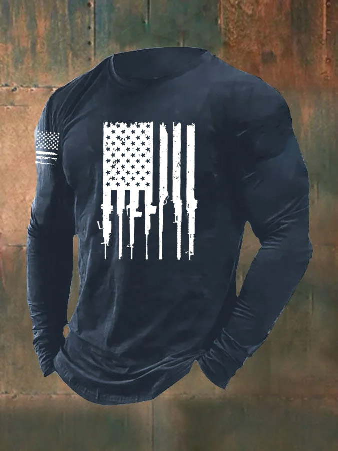Men's American Flag Pattern Long Sleeve T-Shirt