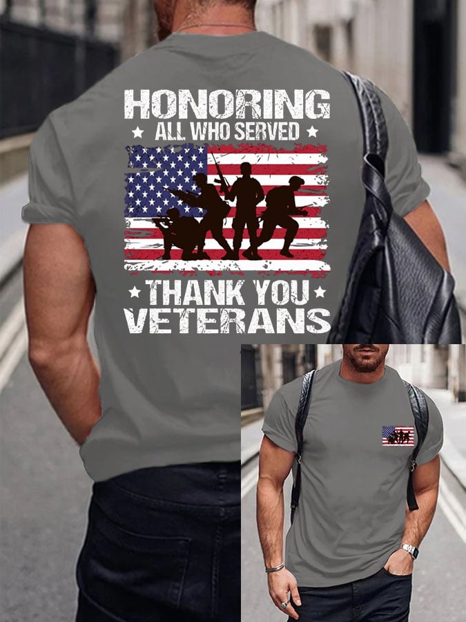 Men's Honoring All Who Served Thank You Veterans Print Short Sleeve T-shirt