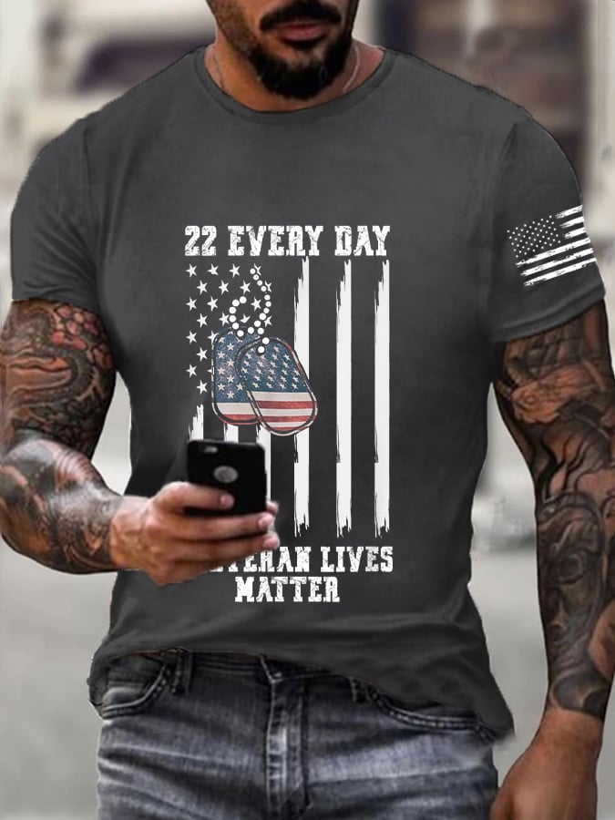 Men's 22 A Day Veteran Lives Matter Print T-Shirt