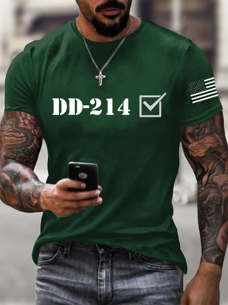Men's retro DD-214 retired military pure cotton printed T-shirt