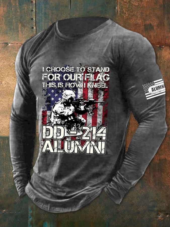 Men's I Choose To Stand For Our Flag This Is How I Kneel DD-214 Print T-Shirt