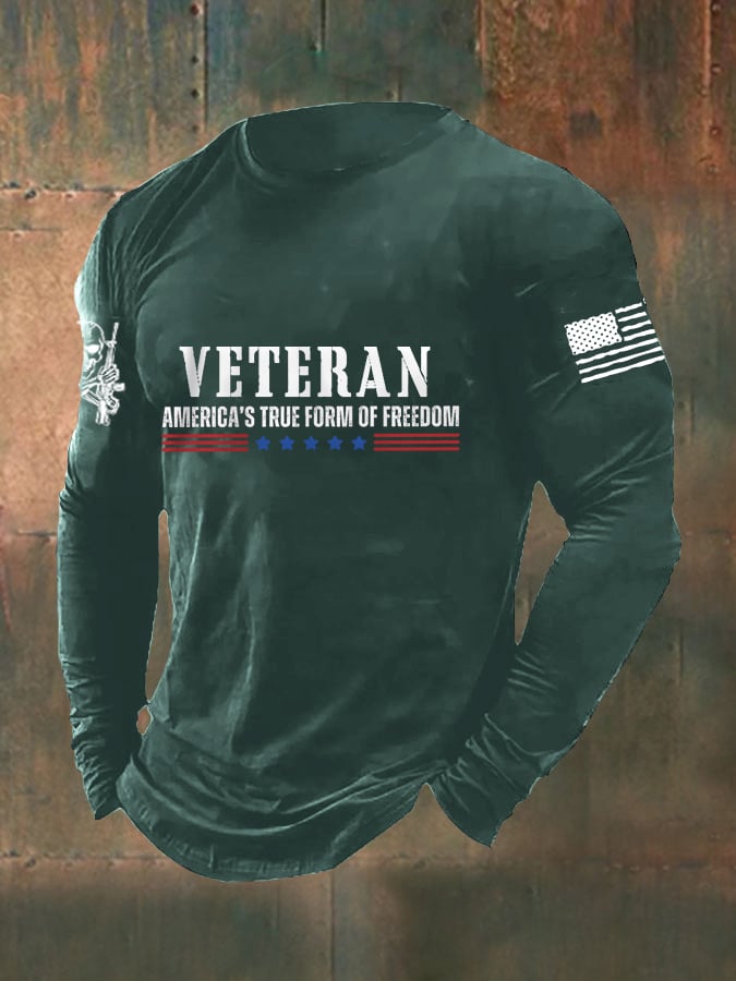 Men's DD-214 Veteran America's True Form Of Freedom American Flag Long Sleeve T-Shirt
