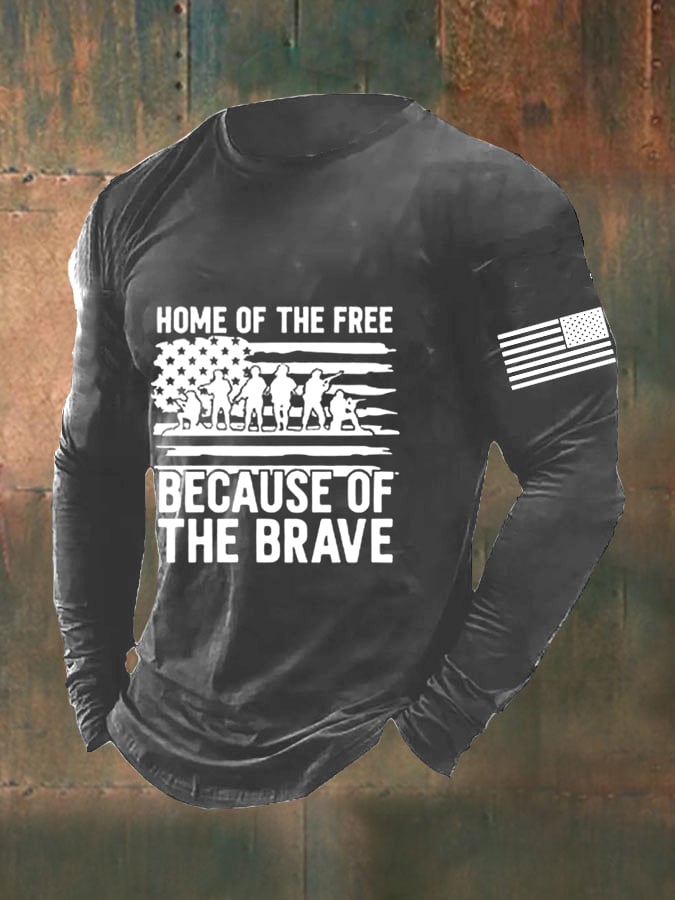 Men's DD-214 Veteran Land Of The Free Don't Tread On Me America Because Of the Brave American Flag Long Sleeve T-Shirt