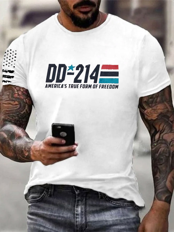 Men'S DD-214 America's Ture From Of Freedom Pattern Print Cotton T-Shirt
