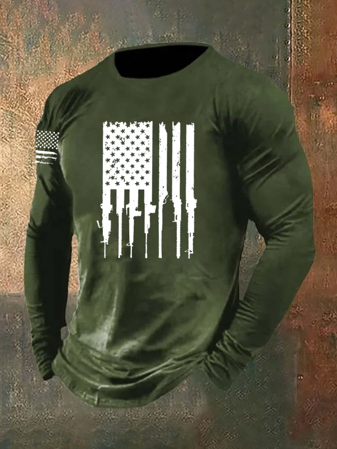 Men's American Flag Pattern Long Sleeve T-Shirt