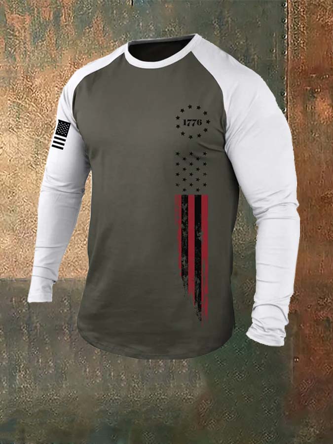 1776 American Flag Raglan Graphic Long Sleeve T-Shirt