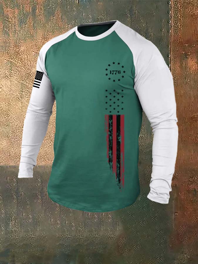 1776 American Flag Raglan Graphic Long Sleeve T-Shirt