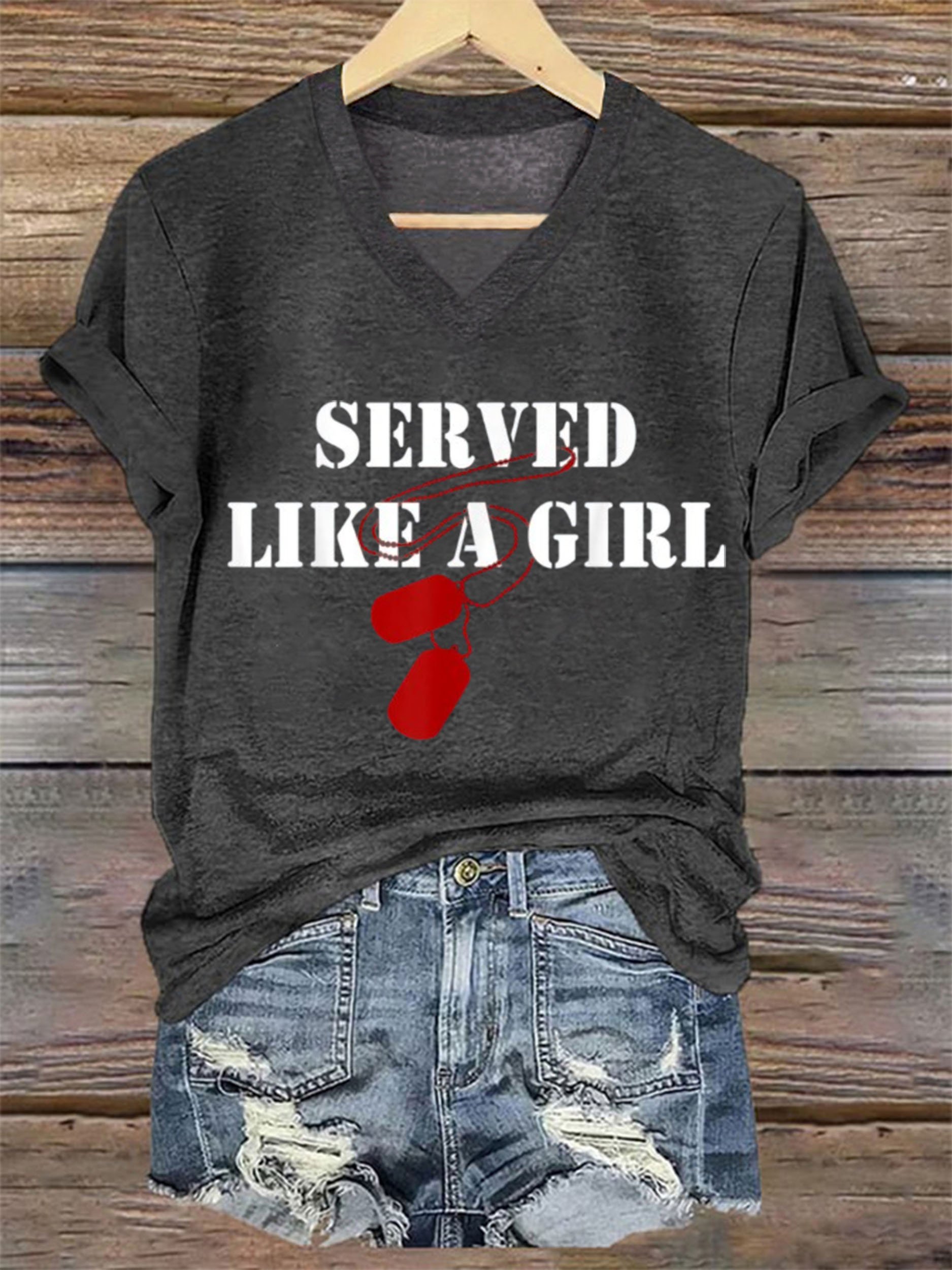 Women's Served Like A Girl Printed Short-Sleeved T-Shirt