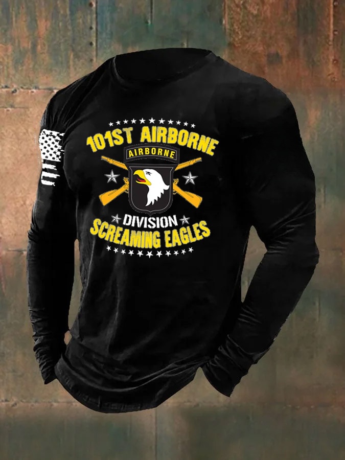 Men's Veterans Day 101 Airborne Pattern Long Sleeve T-Shirt