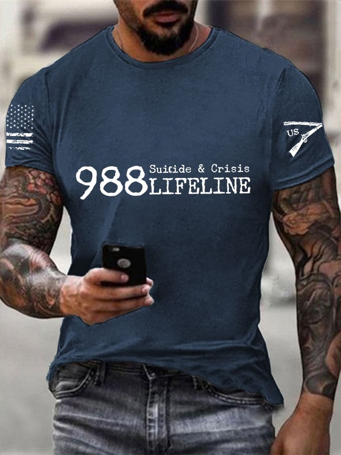 Men's Veteran 988 Suicide & Crisis Lifeline Print Casual T-Shirt