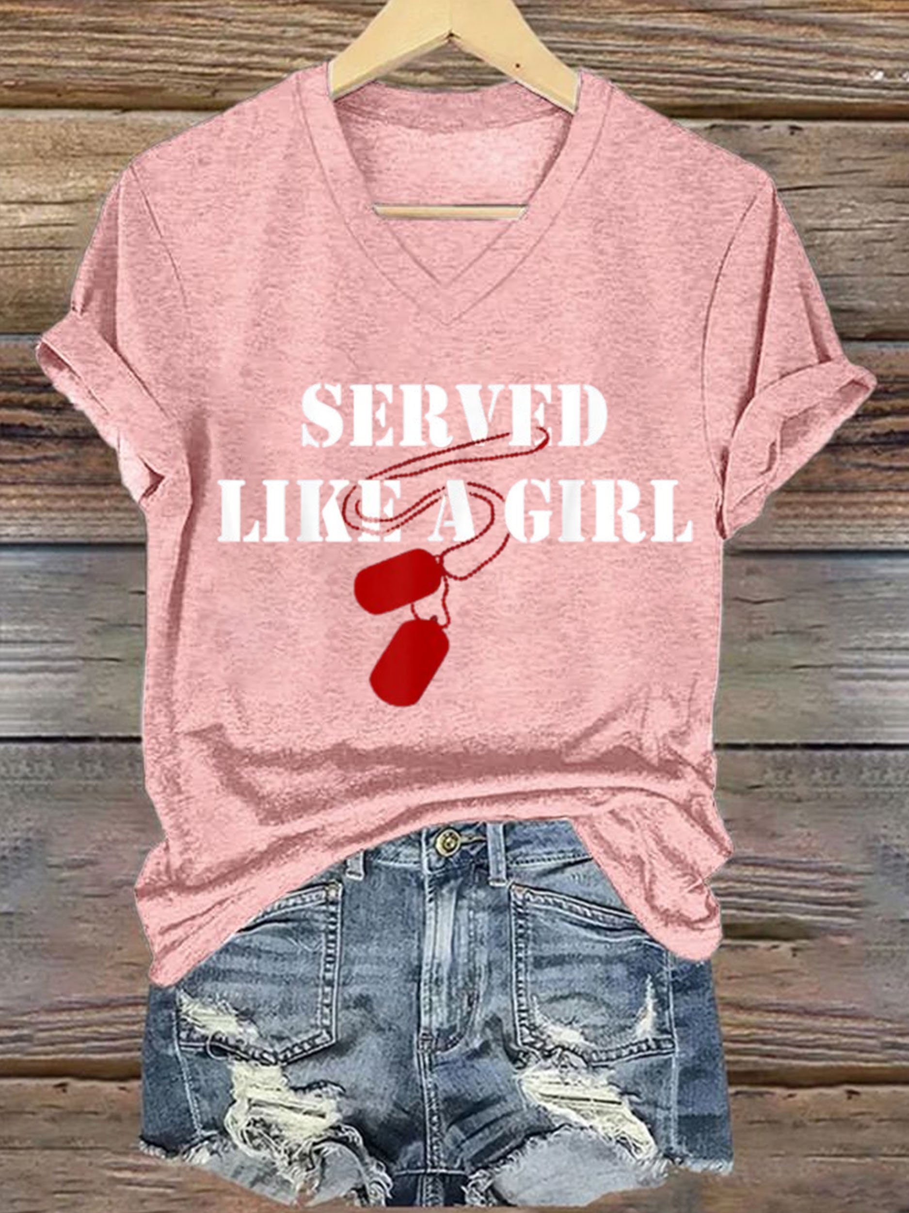 Women's Served Like A Girl Printed Short-Sleeved T-Shirt