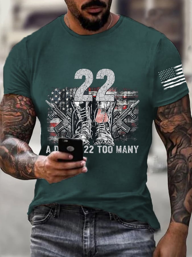 Men's 22 A Day Is 22 Too Many Veterans Lives Matter Print Casual T-Shirt