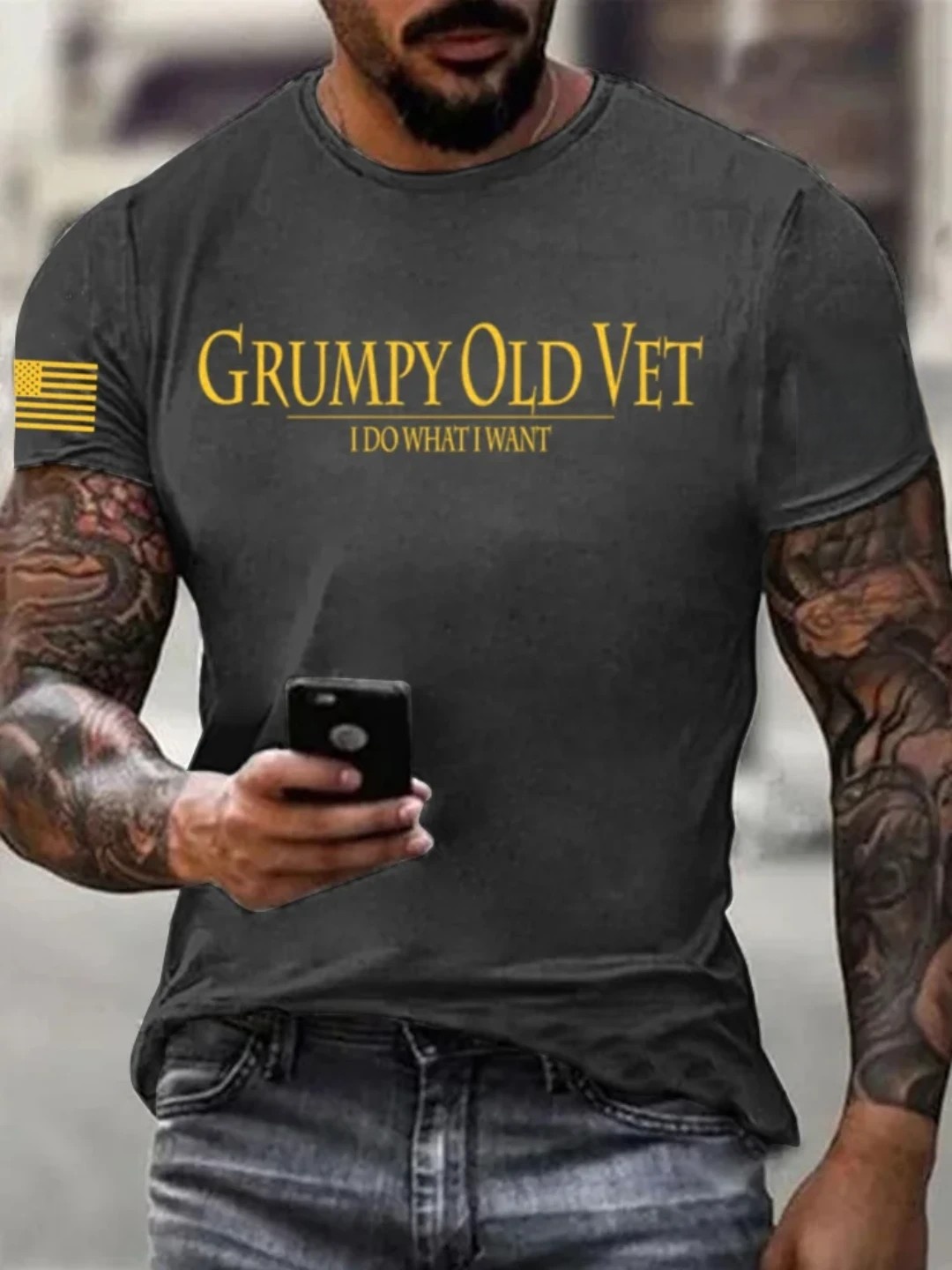 Men's Grumpy OLD Vet Printed Casual T-Shirt