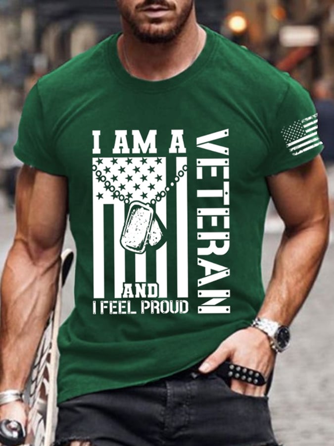 Men's Veteran Retro Print Casual T-Shirt