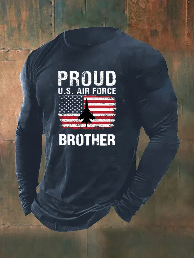 Men's  American Flag Air Force  Proud Brother Pattern Long Sleeve T-Shirt