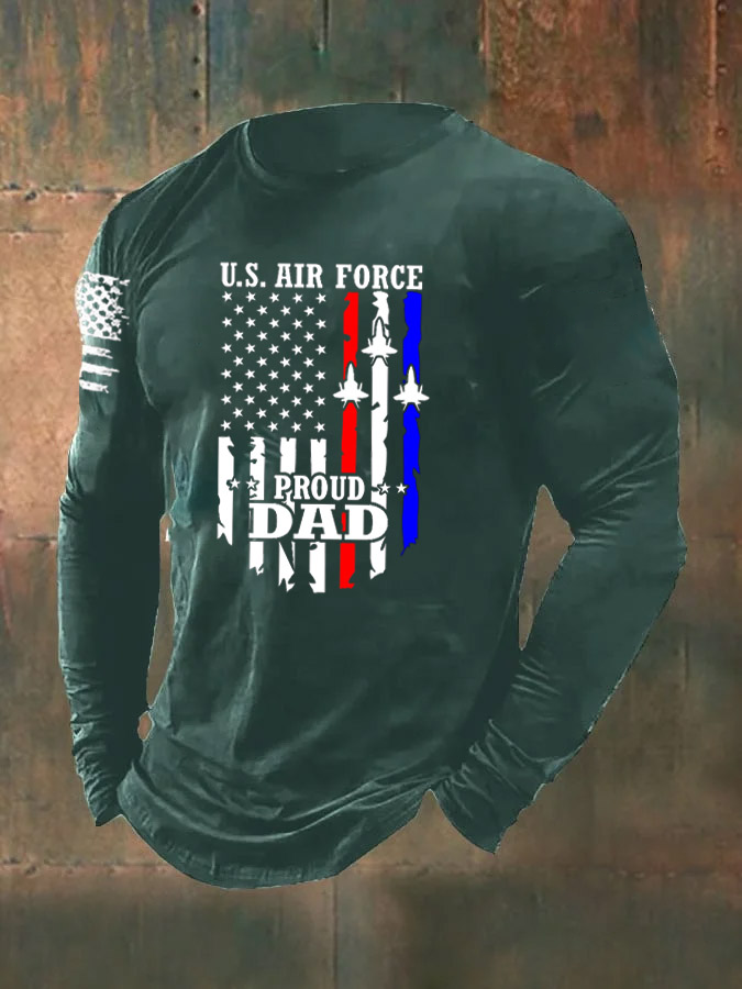 Men's  American Flag Air Force  Proud Dad Pattern Long Sleeve T-Shirt