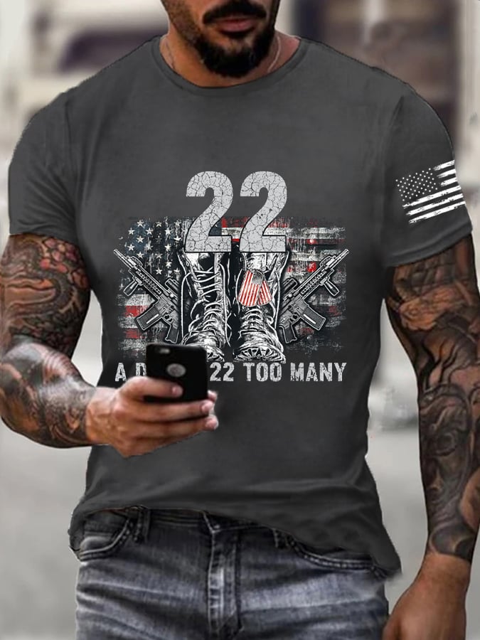 Men's 22 A Day Is 22 Too Many Veterans Lives Matter Print Casual T-Shirt