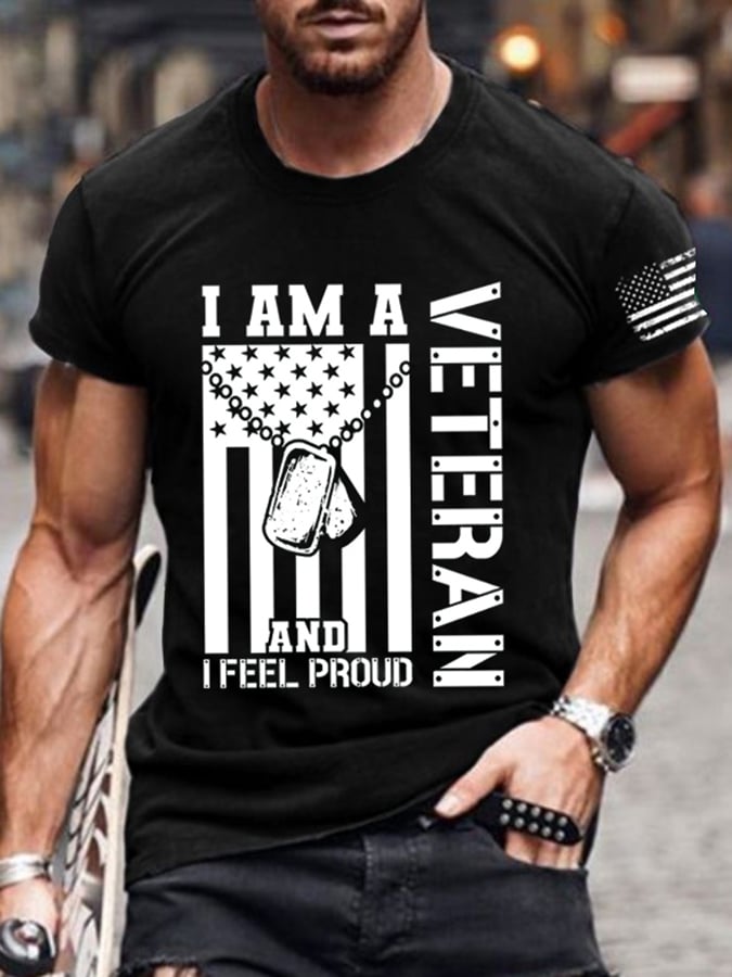 Men's Veteran Retro Print Casual T-Shirt