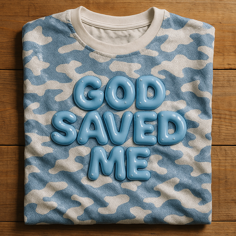 God Saved Me Printed Camouflage Short Sleeve T-Shirt
