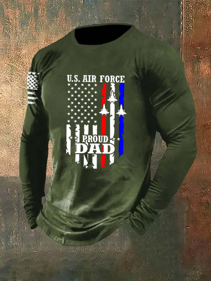 Men's  American Flag Air Force  Proud Dad Pattern Long Sleeve T-Shirt