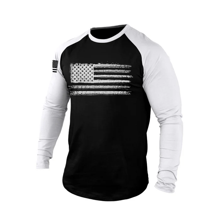 American Flag 100% Cotton Raglan Graphic Long Sleeve T-Shirt