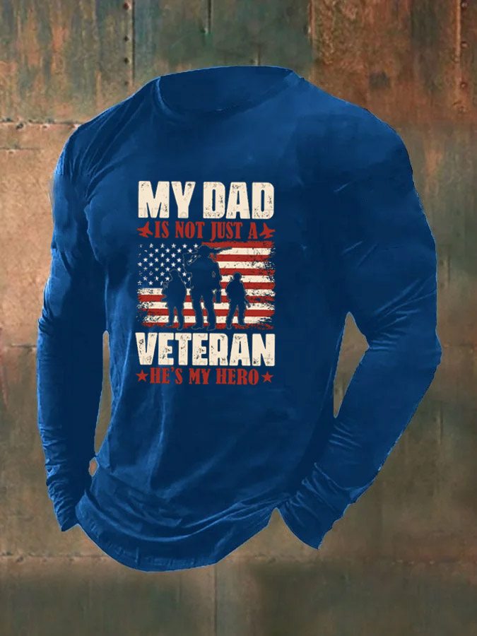 Men's  American Flag My Dad Hreo Pattern Long Sleeve T-Shirt