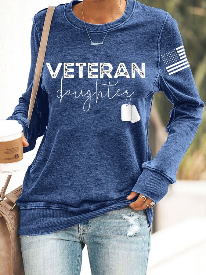 Women's Proud Veteran Daughter American Flag Sweatshirt