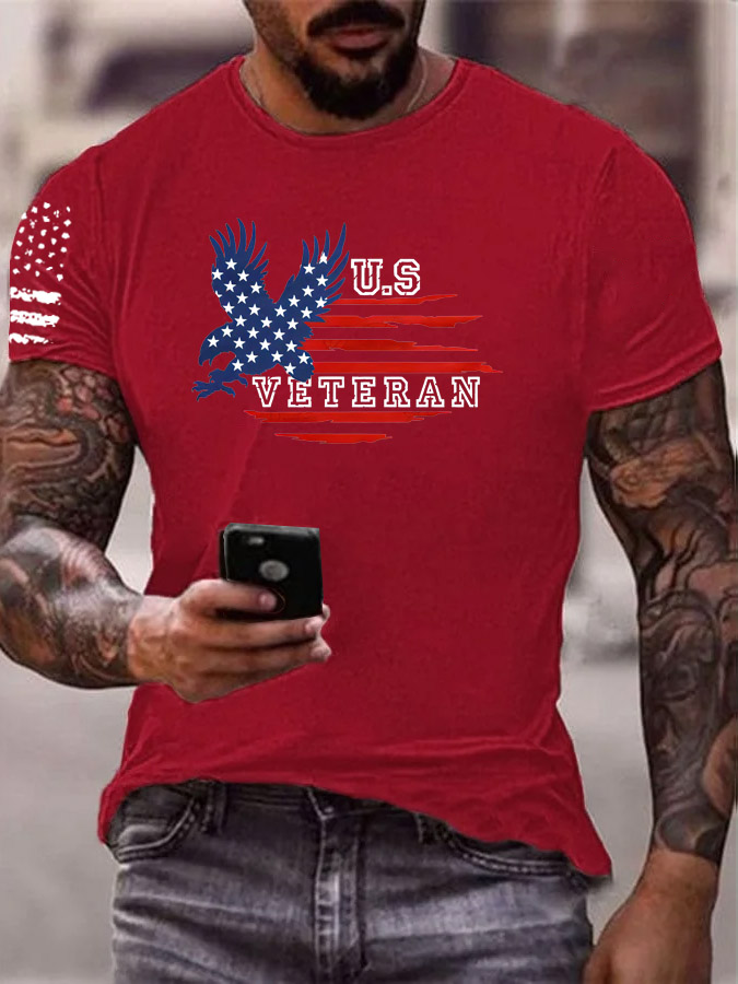 Men'S U.S Veteran Pattern Print Cotton T-Shirt