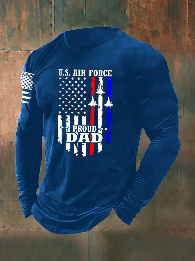 Men's  American Flag Air Force  Proud Dad Pattern Long Sleeve T-Shirt