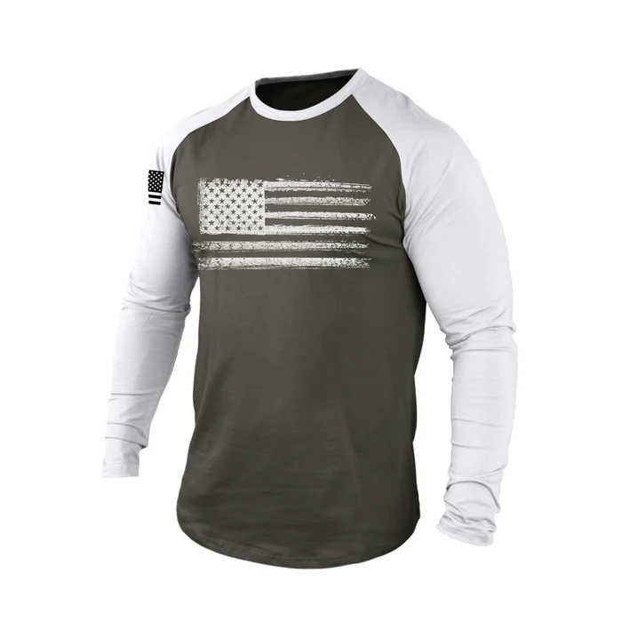 American Flag 100% Cotton Raglan Graphic Long Sleeve T-Shirt