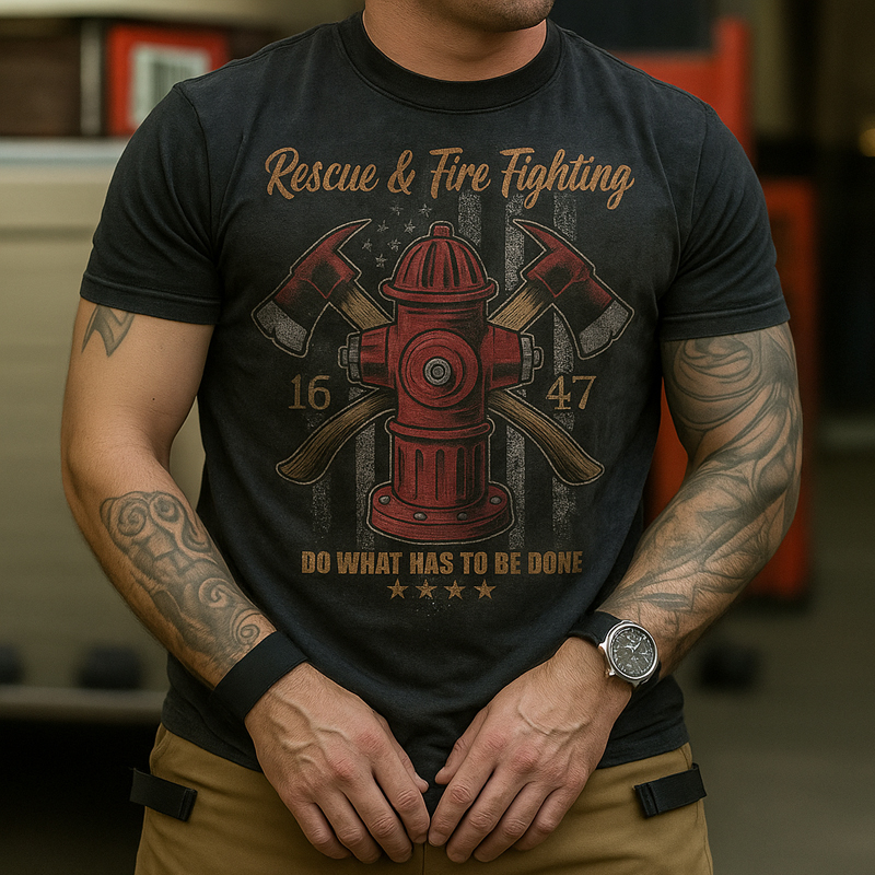 US Firefighter Graphic Print Casual T-Shirt