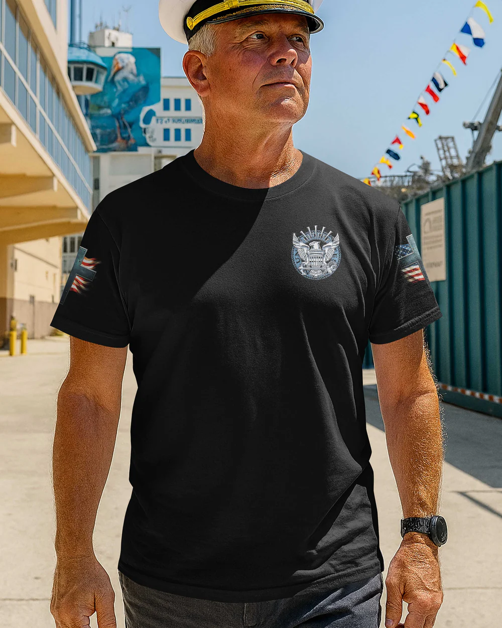 My Ship May Rest But My Faith Never Does Navy Strong God Strong All Over Print Pattern 100% Cotton T-Shirt