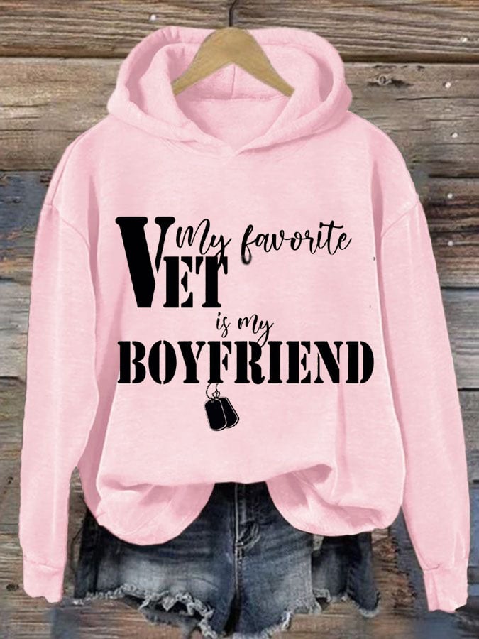 Women's My Favorite Veteran Is My Boyfriend Print Casual Sweatshirt