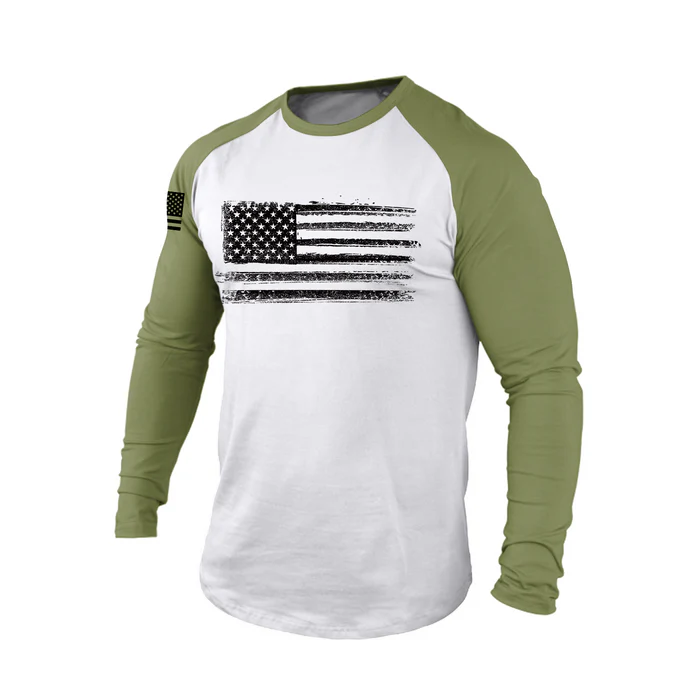 American Flag 100% Cotton Raglan Graphic Long Sleeve T-Shirt