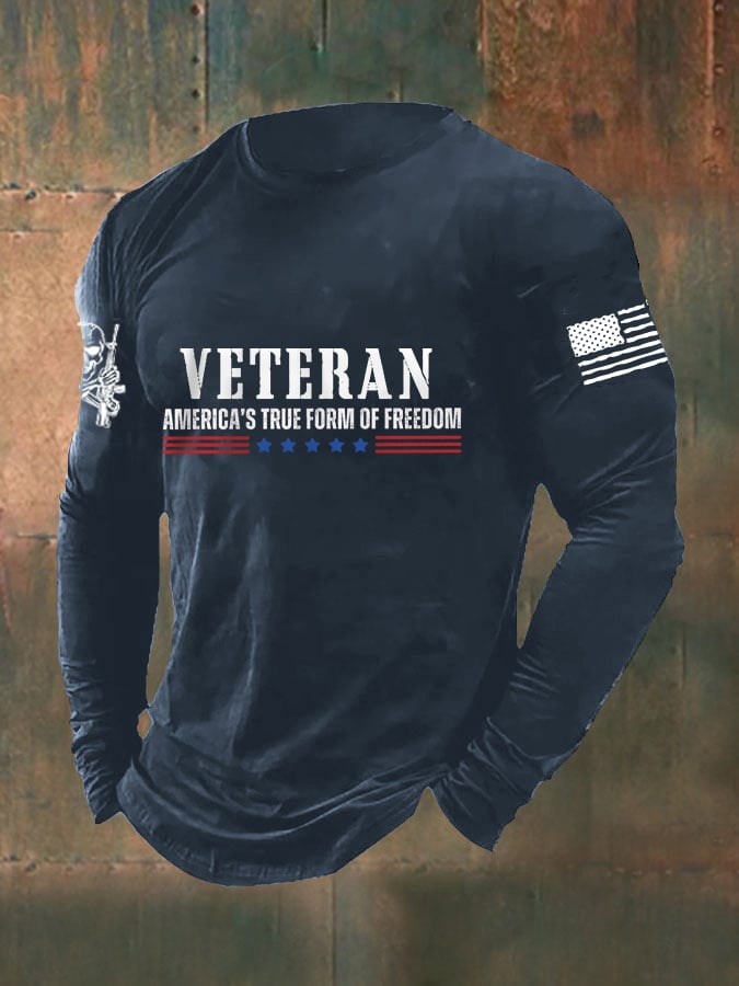 Men's DD-214 Veteran America's True Form Of Freedom American Flag Long Sleeve T-Shirt