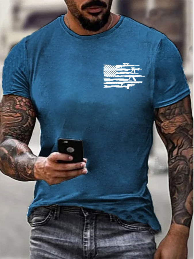Men's Veterans Day American Flag Gun Pattern  Pattern Cotton T-Shirt