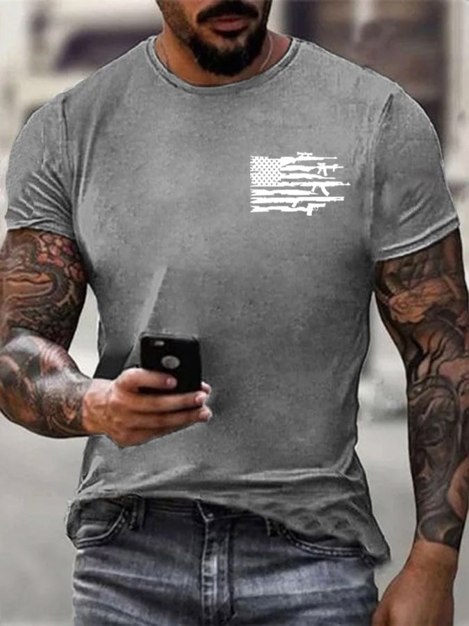 Men's Veterans Day American Flag Gun Pattern  Pattern Cotton T-Shirt