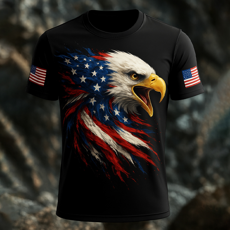 Patriotic Flag Print Casual Short Sleeve T-Shirt