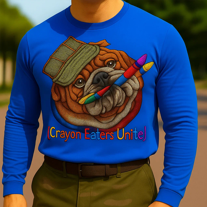 USMC Veteran Crayon Eater Print Long Sleeve T-shirt