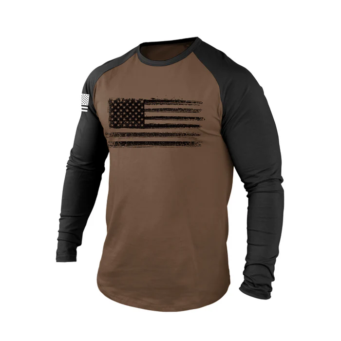 American Flag 100% Cotton Raglan Graphic Long Sleeve T-Shirt
